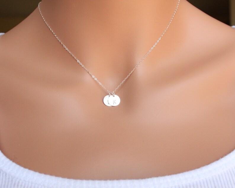 Birthday gift engraved monogrammed Disk Customized Two Initial Disks Necklace All Sterling Silver Mom/'s Necklace personalized necklace