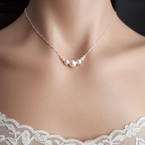 Wedding bridal Jewelry Set - Elegant Pearl Earrings & Necklace in Sterling Silver. Cute pearl with different sizes. Bridesmaid gifts