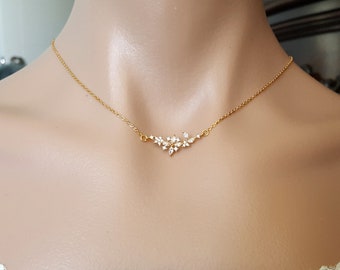 Elegant gold diamond cz floral cluster Necklace, Adjustable length. Bridal Necklace, Wedding gifts, Bridesmaid gift, Flower girl gifts