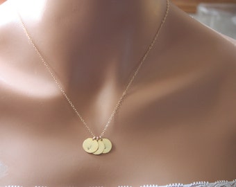 Family Initial Necklace ,Three disc All Gold Filled  - engraved necklace,Valentine's , birthday, mothers day gift , for her, friendship gift