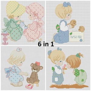 Cross stitch pattern girl cross stitch pattern for baby 6 design PDF Digital Download
