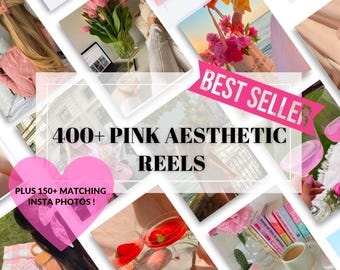 400+ pink aesthetic reels with captions plus 150+ bonus pink Instagram posts, mrr + plr reels, done for you content