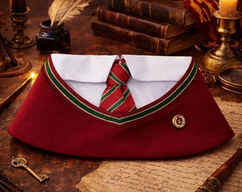 Handmade Preppy Pet Outfit: Red Green Plaid Skirt, Collar & Tie
