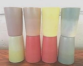 Vintage Plastic Multi-Color Juice Tumblers Cups 3 3/8" Tall set of 8