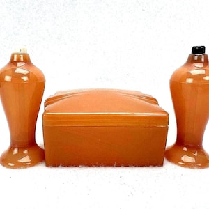 Salt & Pepper Shaker with Plastic Case Vintage Carvanite Push Button Mechanical
