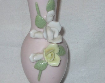 Bud vase ornate floral embossed made in Japan midcentury decor