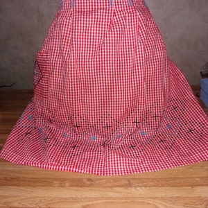 Apron hand embroidery red and white gingham apron with hand embroidery