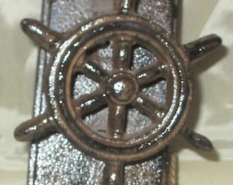 Door Knocker Ships Wheel Cottage Seaside Front Door appeal Brown, black and rust  antiqued or pick your color WINTER SALE!