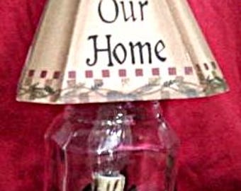 Bless Our Home Mason Jar Accent Lamp with Wood Lampshade 9 1/2