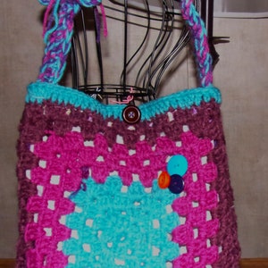 Hippy festival bo ho purse tote messenger bag large Granny Square hand crochet beautiful multi colors