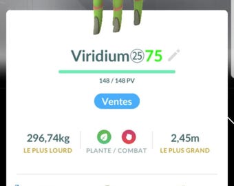 Virizion | White Background |  2080 CP - 20K or 80K Ready- Pokemon Trade Go
