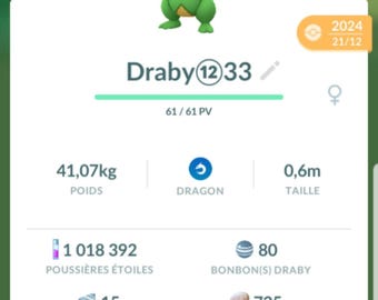 Bagon Shiny |  687 CP - 20K or 80K Ready - Pokemon Trade Go