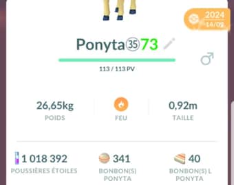 Ponyta Shiny |  1499 CP - 20K or 80K Ready - Pokemon Trade Go