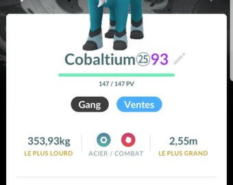 Cobalion | Black Background|  2144 CP - 20K or 80K Ready- Pokemon Trade Go