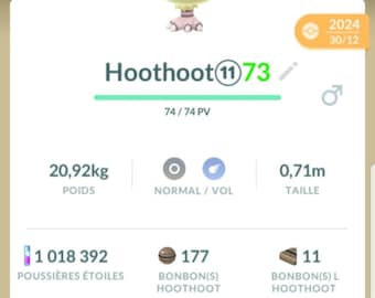 Hoothoot Shiny Golden Hat | New Year event |  200CP - 20K or 80K Ready - Pokemon Trade Go