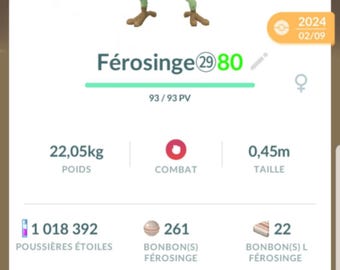 Mankey Shiny |  924 CP - 20K or 80K Ready - Pokemon Trade Go