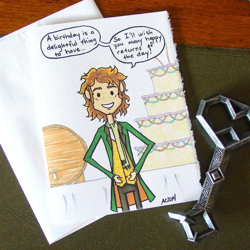 Hobbit Birthday Card Bilbo Baggins Many Happy Returns Etsy