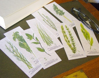 8 Cooking Herb Bookmarks - Parsley Sage Rosemary Thyme Chives Mint Dill Basil