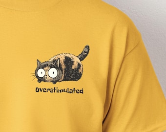 Overstimulated Tortoiseshell Cat Shirt, Neurodivergent Humor, sensory-friendly t-shirt, hand-drawn Tortie cat, funny sensory overload tee