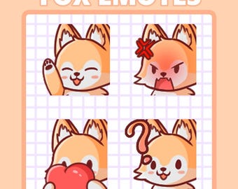 Cute Fox Emotes Pack for Twitch and Discord | 4 PNG Emotes | Streamer Graphics