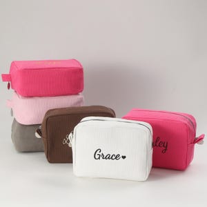 Personalized Waffle Cosmetic Bag: Custom Monogram Travel Toiletry Bag