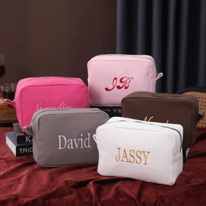 Custom Monogram Waffle Cosmetic Bag: Personalized Travel Toiletry Bag