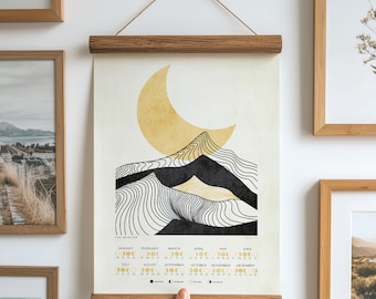 2027 Moon Phases Chart Lunar Calendar Abstract Lines Mountains Gold Moon Poster Printable Bedroom Office Wall Art Decor INSTANT DOWNLOAD