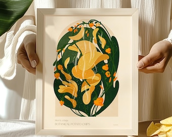 Vintage Potato Chips Printable Wall Art | Modern Kitchen Art Prints | Floral Fast Food Dining Room Decor | Plant Lover Gift | Digital Poster