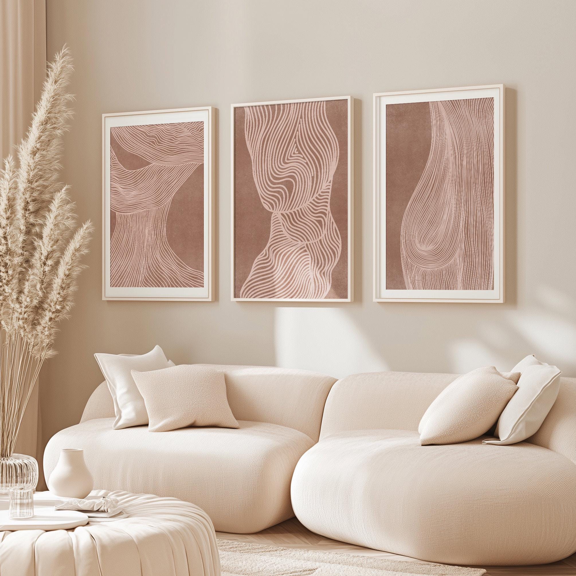 Gallery Wall Set of 3 Piece Wall Art Trendy Mocha Mousse Abstract Lines ...