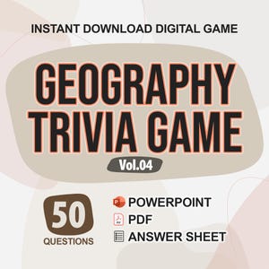 Geography Trivia Digital Game (#4) | 50 Questions | Trivia Game | Party Game | Trivia Night | PowerPoint and PDF Format | Quiz Power Point