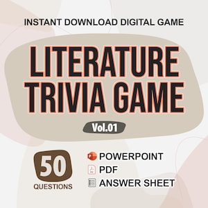 Literature Trivia Digital Game (#1) | 50 Questions | Trivia Game | Party Game | Trivia Night | PowerPoint PDF Format | Quiz PDF Power Point