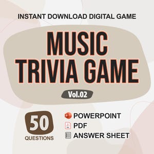 Music Trivia Digital Game (#2) | 50 Questions | Trivia Game | Party Game | Trivia Night | Powerpoint and PDF Format | Trivia Quiz PowerPoint