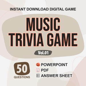 Music Trivia Digital Game (#1) | 50 Questions | Trivia Game | Party Game | Trivia Night | Powerpoint and PDF Format | Trivia Quiz PowerPoint