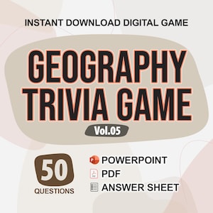 Geography Trivia Digital Game (#5) | 50 Questions | Trivia Game | Party Game | Trivia Night | PowerPoint and PDF Format | Quiz Power Point