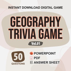 Geography Trivia Digital Game (#1) | 50 Questions | Trivia Game | Party Game | Trivia Night | Powerpoint and PDF Format | Quiz Power Point