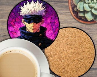 Anime Coaster – Blindfolded Sorcerer Art, Purple Ceramic Coaster