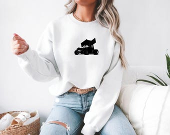 Embroidered! Dirt Sprint Car Winged Crewneck Sweatshirt - Race Day!  Motorsports Hoodie, Race Fan Gift