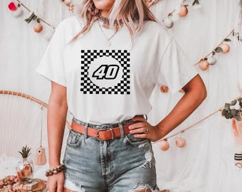 Embroidered! Checkered Circle Racing Number Motorsports Shirt, Race Fan Gift