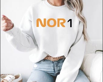 Embroidered Lando Norris 1, F1 Hoodie, Race Fan Apparel, Cotton Blend Crewneck