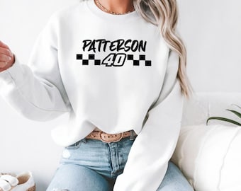Geborduurd! Custom Racing sweatshirt met ronde hals - gepersonaliseerde naam en nummer, geblokte vlag motorsporthoodie, cadeau racefan