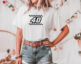 Embroidered! Checkered Bars Custom Racing Number Motorsports Shirt, Race Fan Gift