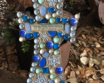 Wonderful Frozen Snowflake mosaic cross