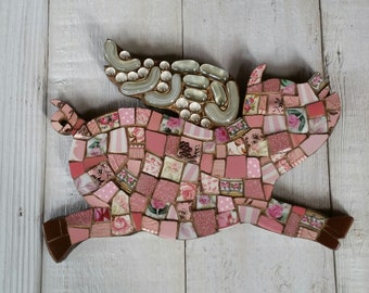 Whimsical Flying Pig Piggy mosaic