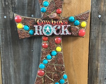 Cowboys Rock western mosaic cross