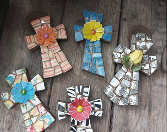 Cute Little Mini Floral Mosaic Crosses