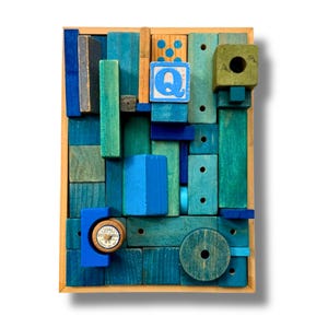 Between Worlds Series I Blueprints of Memory | Handmade Wall Art | Mixed Media Wall Decor I Vintage Block Assemblage