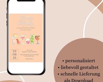 Digital birthday invitation | Party invitation with cocktails | eCard | Personalized invitation for 18th, 20th, 30th, 40th, 50th, 60th birthdays | Downloadable invitation