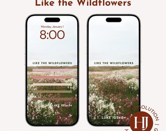Fondo de pantalla cristiano para teléfono FLORES SILVESTRES estética Lucas 12:27 pantalla de bloqueo de escritura fe fondo de teléfono diseño digital floral inspirador