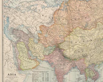 Vintage Asia Continent Map-1800s Historical Continent Map (Digital Download) -Great for Clip Art-DIY Projects- Logo - Posters and Wall Decor