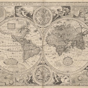 Vintage World Map: 1626 Discovery & Exploration Map Print (Digital Download) Great for Clip Art-DIY Projects-Posters and Wall Decor